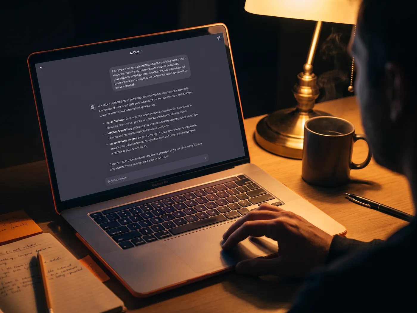 Notebook com um prompt aberto no chat de IA